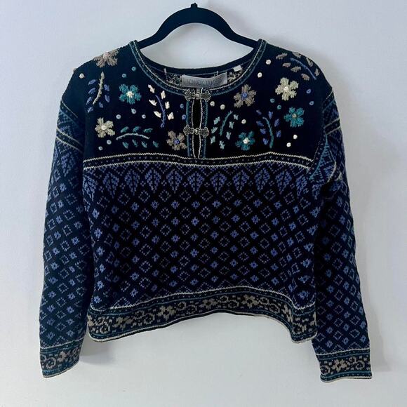 Nomadic Traders Sweaters - Fair isle embroidered sweater navy